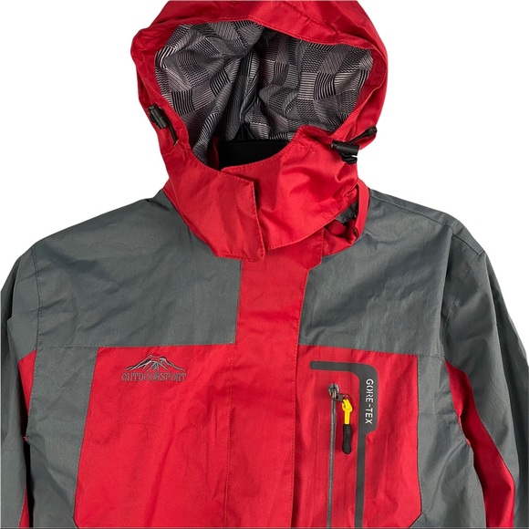 Gore-Tex Red and Gray Rain Jacket Outdoor Sport - Picture 2 of 12